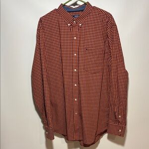 Izod Men's Red and White Checkered Button Down Shirt